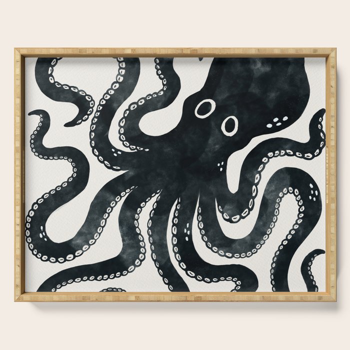 Minoan Octopus - Black Ink Serving Tray Gallery Image 1