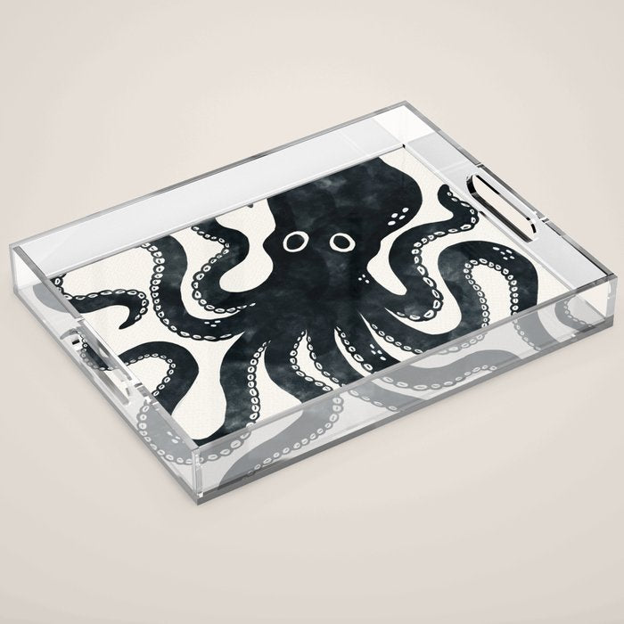 Minoan Octopus - Black Ink Acrylic Tray Gallery Image 1