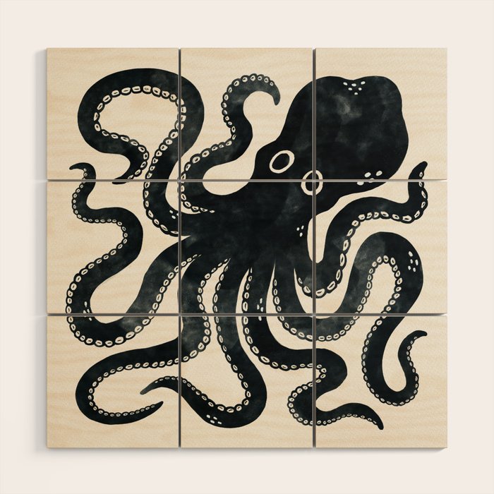Minoan Octopus - Black Ink Wood Wall Art Gallery Image 1