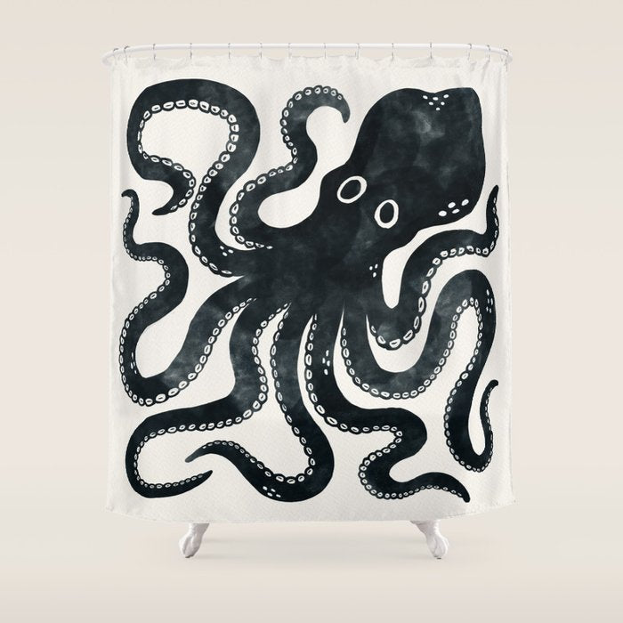 Minoan Octopus - Black Ink Shower Curtain Gallery Image 1