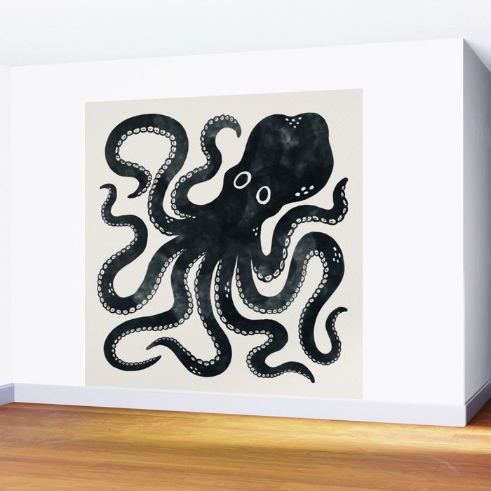 Minoan Octopus - Black Ink Wall Mural Gallery Image 2