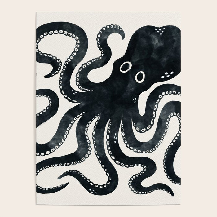Minoan Octopus - Black Ink Poster Gallery Image 1
