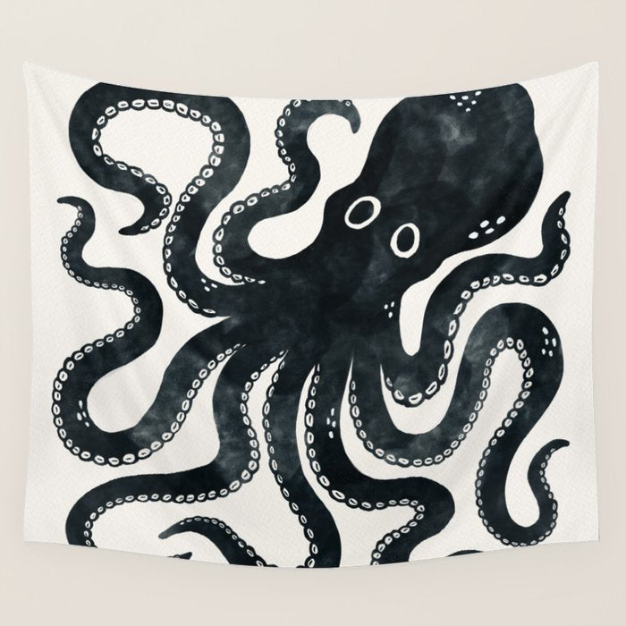 Minoan Octopus - Black Ink Wall Tapestry Gallery Image 4