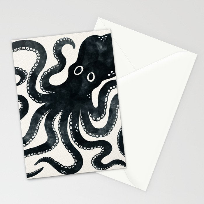 Minoan Octopus - Black Ink Stationery Card Gallery Image 2
