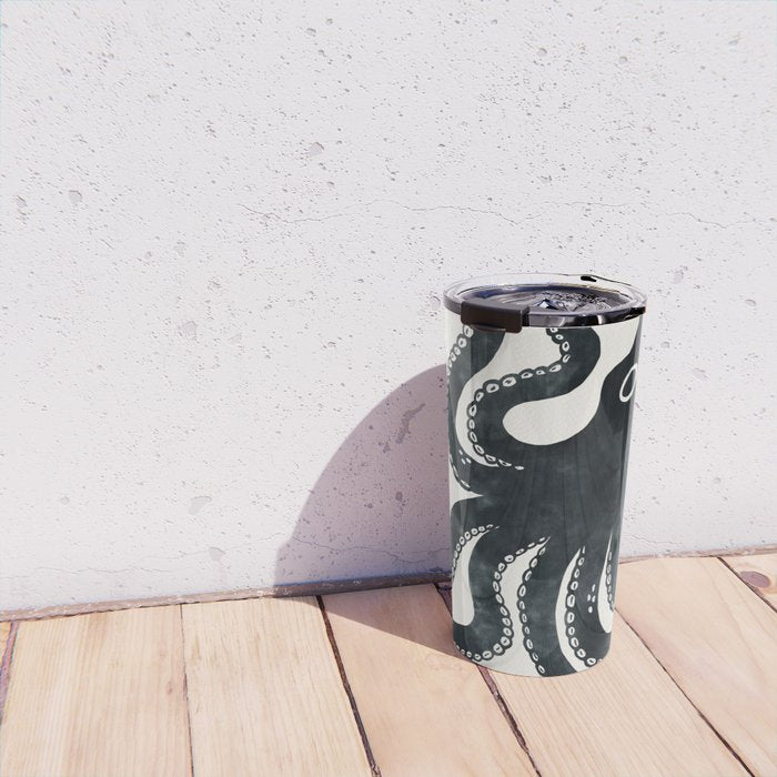 Minoan Octopus - Black Ink Travel Mug Gallery Image 4