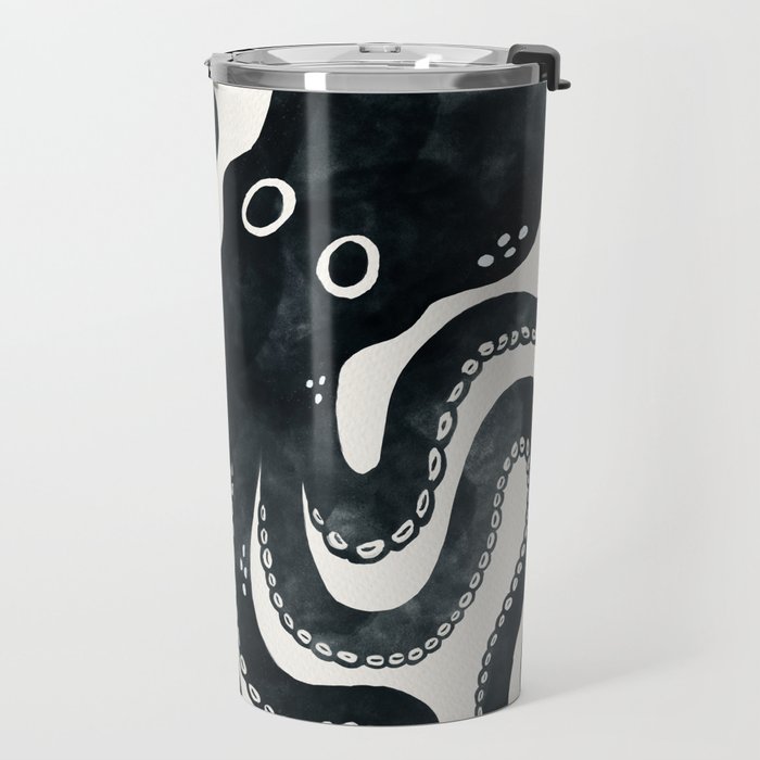 Minoan Octopus - Black Ink Travel Mug Gallery Image 2