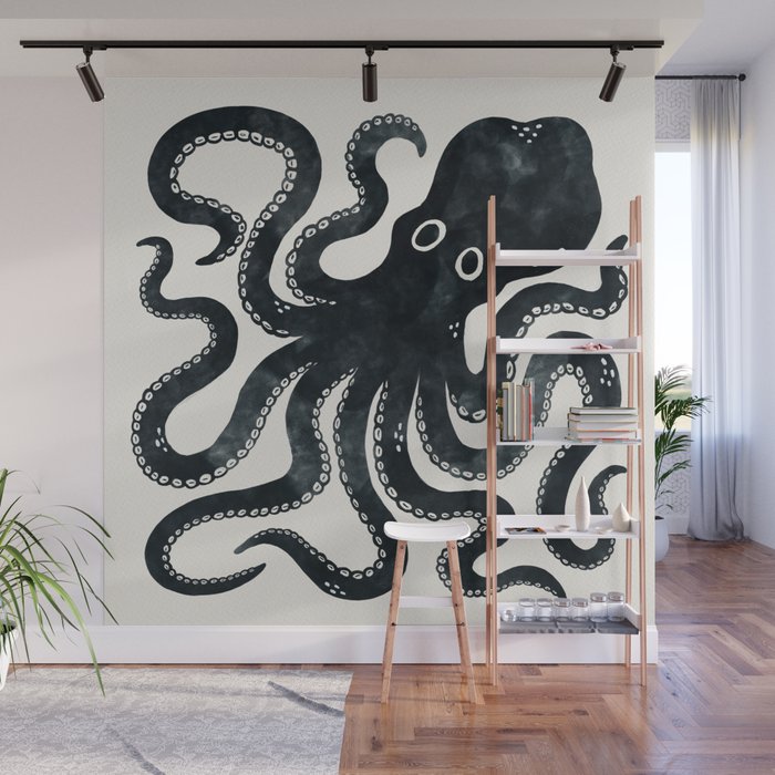 Minoan Octopus - Black Ink Wall Mural Gallery Image 1