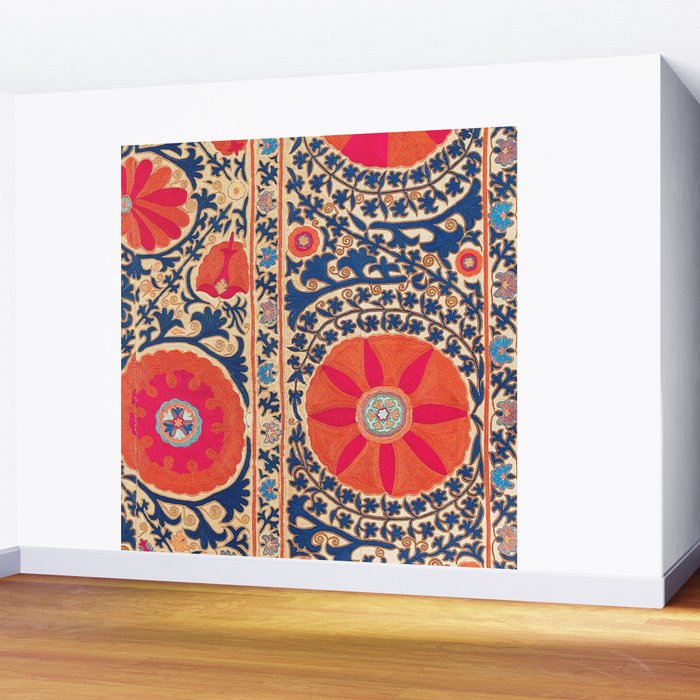 Antique Uzbekistan Kermina Suzani Red Orange Blue kilim Wall Mural Gallery Image 2
