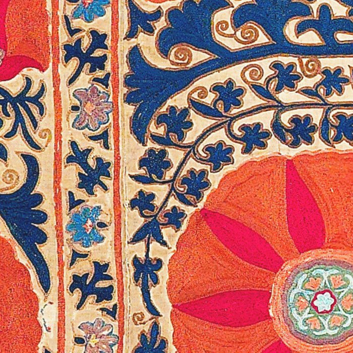 Antique Uzbekistan Kermina Suzani Red Orange Blue kilim Coffee Mug Gallery Image 2