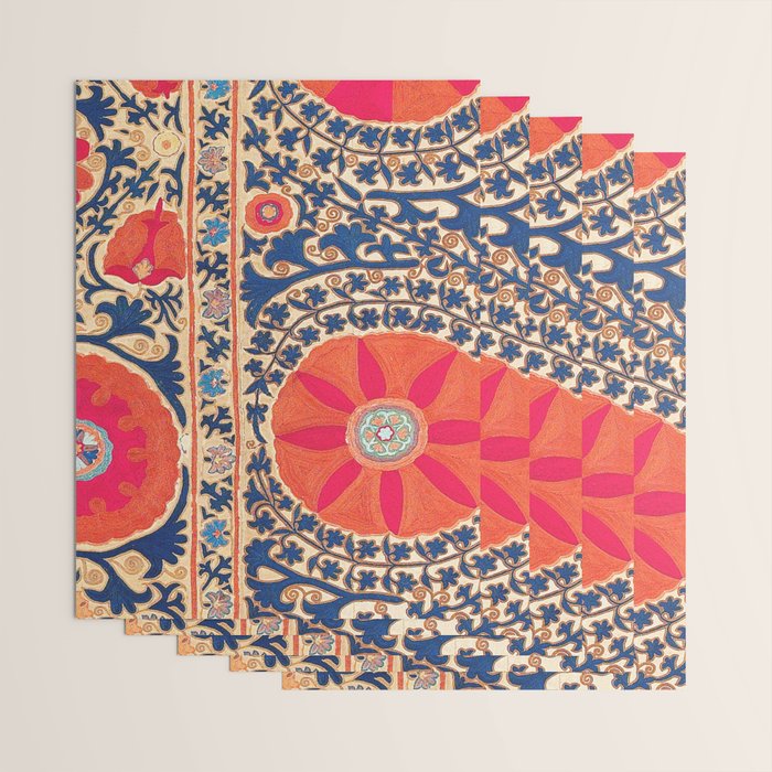 Antique Uzbekistan Kermina Suzani Red Orange Blue kilim Wrapping Paper Gallery Image 3