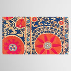 Antique Uzbekistan Kermina Suzani Red Orange Blue kilim Tablecloth Gallery Image 2