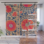 Antique Uzbekistan Kermina Suzani Red Orange Blue kilim Wall Mural Gallery Image 1