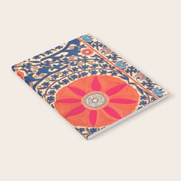 Antique Uzbekistan Kermina Suzani Red Orange Blue kilim Notebook Gallery Image 2