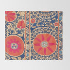 Antique Uzbekistan Kermina Suzani Red Orange Blue kilim Throw Blanket Gallery Image 2
