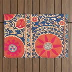 Antique Uzbekistan Kermina Suzani Red Orange Blue kilim Outdoor Rug Gallery Image 1