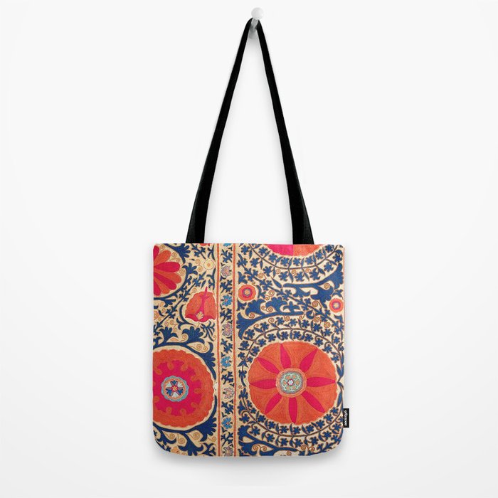 Antique Uzbekistan Kermina Suzani Red Orange Blue kilim Tote Bag Gallery Image 2