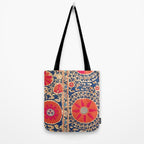Antique Uzbekistan Kermina Suzani Red Orange Blue kilim Tote Bag Gallery Image 2