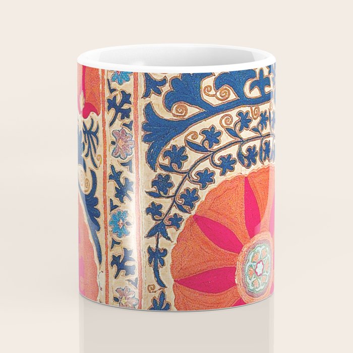 Antique Uzbekistan Kermina Suzani Red Orange Blue kilim Coffee Mug Gallery Image 4