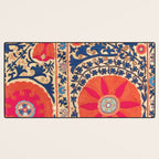 Antique Uzbekistan Kermina Suzani Red Orange Blue kilim Desk Mat Gallery Image 3