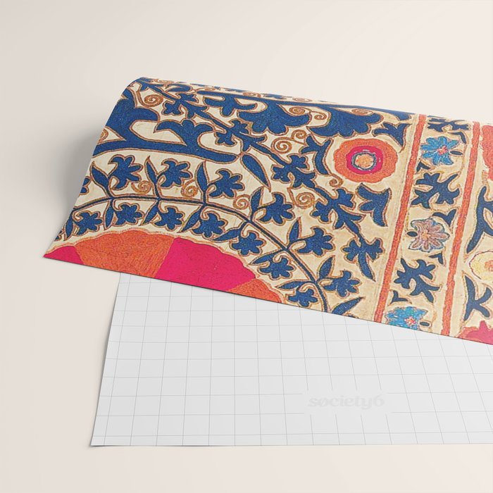 Antique Uzbekistan Kermina Suzani Red Orange Blue kilim Wrapping Paper Gallery Image 2