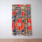 Antique Uzbekistan Kermina Suzani Red Orange Blue kilim Window Curtain Gallery Image 3