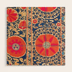Antique Uzbekistan Kermina Suzani Red Orange Blue kilim Wood Wall Art Gallery Image 1