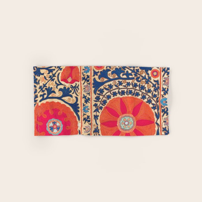 Antique Uzbekistan Kermina Suzani Red Orange Blue kilim Bath Towel Gallery Image 1