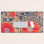 Antique Uzbekistan Kermina Suzani Red Orange Blue kilim Desk Mat Gallery Image 1