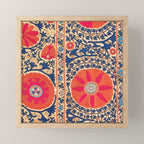 Antique Uzbekistan Kermina Suzani Red Orange Blue kilim Mini Art Print Gallery Image 1