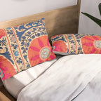 Antique Uzbekistan Kermina Suzani Red Orange Blue kilim Pillow Sham Gallery Image 2