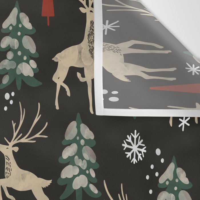 Deer in the snowy night Wall Tapestry Gallery Image 3