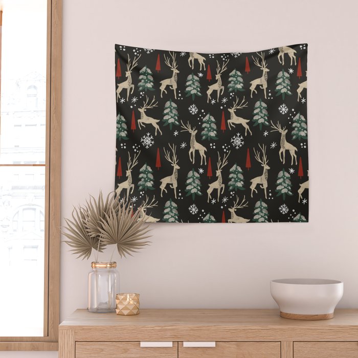 Deer in the snowy night Wall Tapestry Gallery Image 2