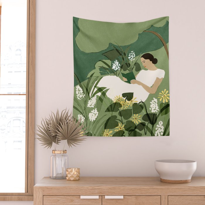 Books, Spring, Flowers Wall Tapestry Gallery Image 2