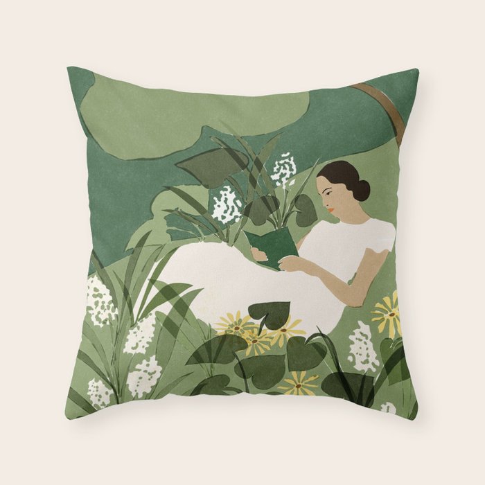 Books, Spring, Flowers Throw Pillow Gallery Image 1