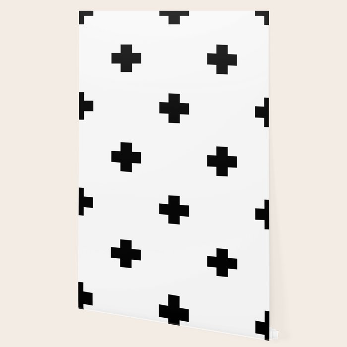 Black and White Swiss Cross Pattern Wallpaper Gallery Image 2