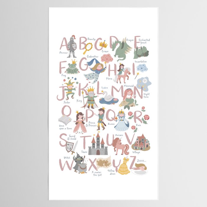 Fairy tale alphabet, fairytale ABC in pink and pastel Tablecloth Gallery Image 2