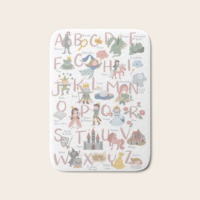 Fairy tale alphabet, fairytale ABC in pink and pastel Bath Mat Gallery Image 1