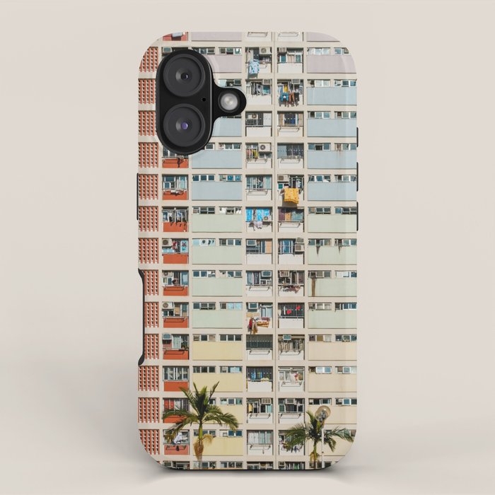 Colorful building Facade in Hong Kong - pastel color - Basketball court, Hongkong iPhone Case Gallery Image 1