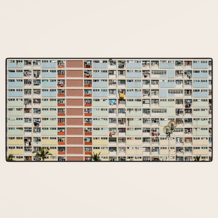 Colorful building Facade in Hong Kong - pastel color - Basketball court, Hongkong Desk Mat Gallery Image 3