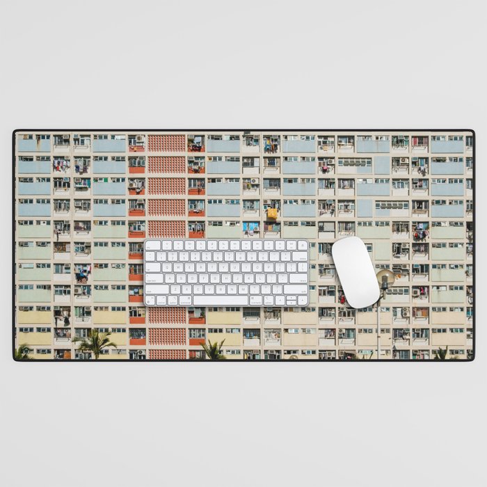 Colorful building Facade in Hong Kong - pastel color - Basketball court, Hongkong Desk Mat Gallery Image 1