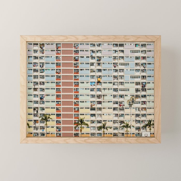 Colorful building Facade in Hong Kong - pastel color - Basketball court, Hongkong Mini Art Print Gallery Image 1