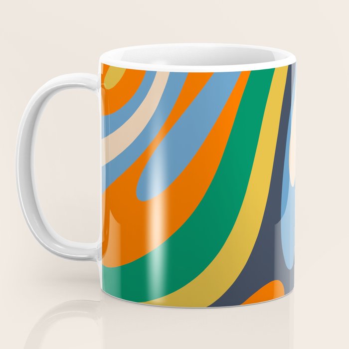 Wavy Loops Retro Colorful Abstract Pattern Blue Orange Mustard Green Beige Coffee Mug Gallery Image 3
