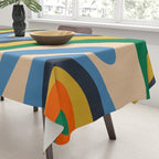 Wavy Loops Retro Colorful Abstract Pattern Blue Orange Mustard Green Beige Tablecloth Gallery Image 3