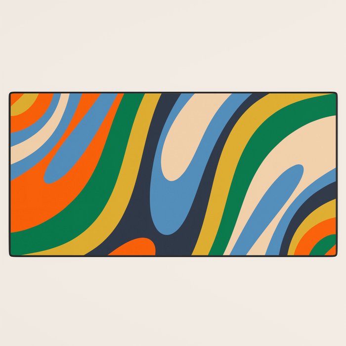 Wavy Loops Retro Colorful Abstract Pattern Blue Orange Mustard Green Beige Desk Mat Gallery Image 3