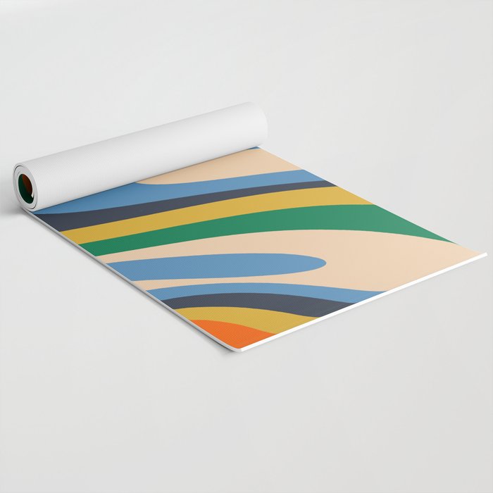 Wavy Loops Retro Colorful Abstract Pattern Blue Orange Mustard Green Beige Yoga Mat Gallery Image 2