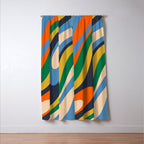 Wavy Loops Retro Colorful Abstract Pattern Blue Orange Mustard Green Beige Window Curtain Gallery Image 3
