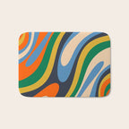 Wavy Loops Retro Colorful Abstract Pattern Blue Orange Mustard Green Beige Bath Mat Gallery Image 1