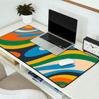Wavy Loops Retro Colorful Abstract Pattern Blue Orange Mustard Green Beige Desk Mat Gallery Image 2