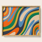 Wavy Loops Retro Colorful Abstract Pattern Blue Orange Mustard Green Beige Serving Tray Gallery Image 1