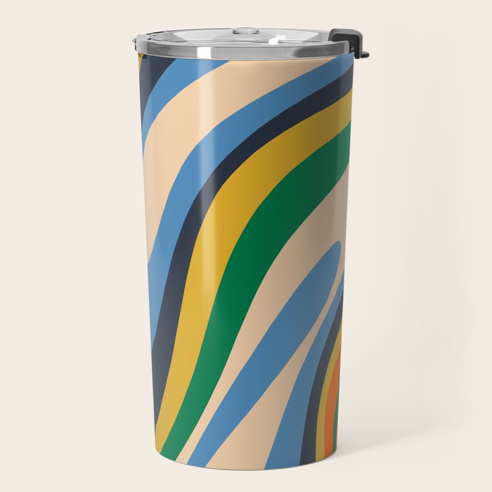 Wavy Loops Retro Colorful Abstract Pattern Blue Orange Mustard Green Beige Travel Mug Gallery Image 2